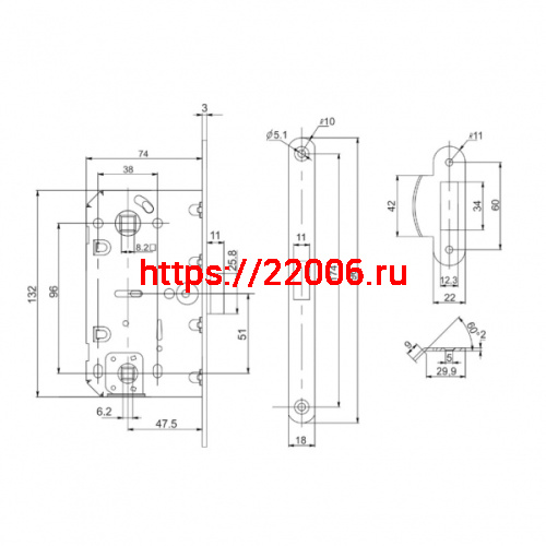 Защелка Punto (Пунто) врезная PL96WC-50/BL CP (хром) фото 3 Защелка Punto (Пунто) врезная PL96WC-50/BL CP (хром) фото 3