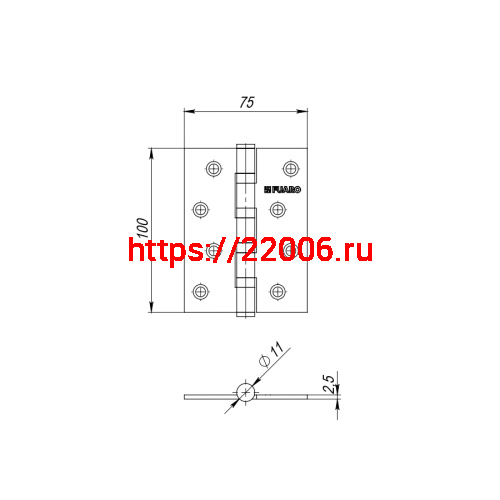 Петля Fuaro (Фуаро) универсальная IN4400U WAB (4BB 100x75x2,5) мат. бронза фото 2 Петля Fuaro (Фуаро) универсальная IN4400U WAB (4BB 100x75x2,5) мат. бронза фото 2