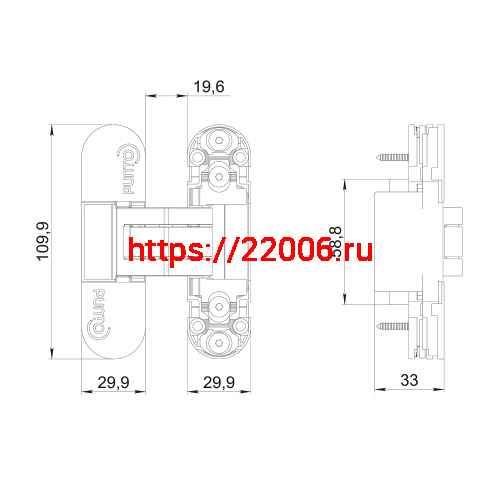 Петля Punto (Пунто) скрытой установки UNION 2.0 ZN (2.2) SC мат. хром фото 3 Петля Punto (Пунто) скрытой установки UNION 2.0 ZN (2.2) SC мат. хром фото 3