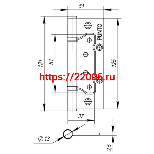 Петля Punto (Пунто) универсальная без врезки IN5200W-HD CP (200-2B/HD 125x2,5) хром фото 3
