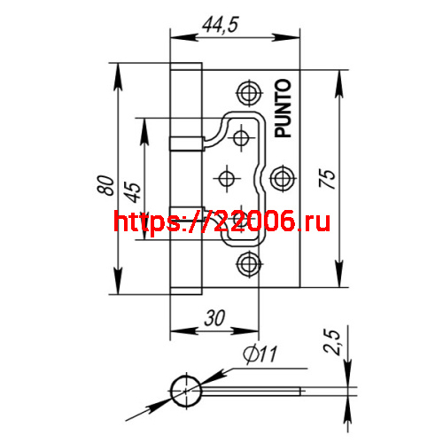 Петля Punto (Пунто) универсальная без врезки IN3200W AB (200-2B 75x2,5) бронза фото 3