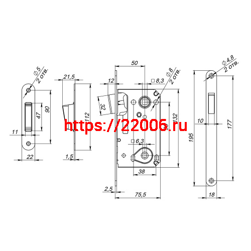 Защелка Fuaro (Фуаро) врезная MAGN5300-M-WС (5300-M-WC) AB бронза фото 3