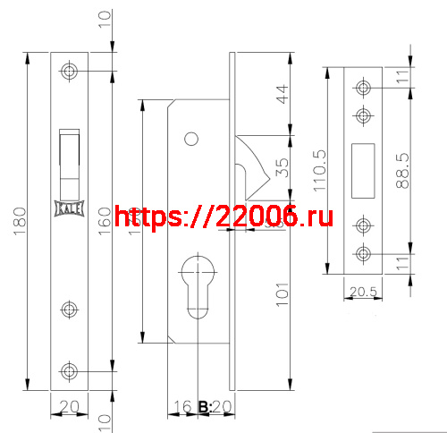 Замок Kale kilit (Кале килит) врезной цилиндровый узкопрофильный 201 (20 mm) (никель), 3 кл. фото 3 Замок Kale kilit (Кале килит) врезной цилиндровый узкопрофильный 201 (20 mm) (никель), 3 кл. фото 3