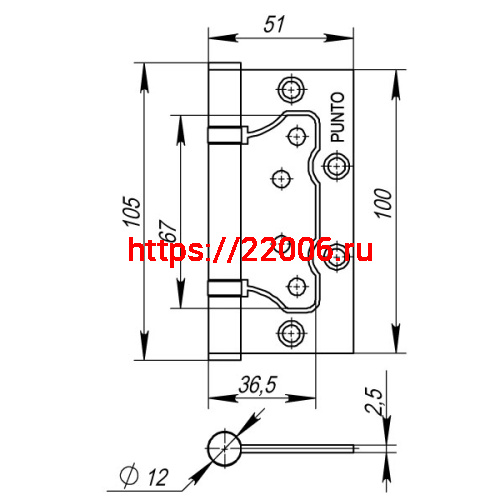 Петля Punto (Пунто) универсальная без врезки IN4200W-HD PN (200-2B/HD 100x2,5) мат. никель фото 3