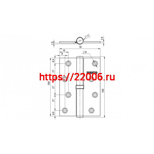 Петля Punto (Пунто) съемная IN4100SL CP левая (113-4 100х70х2.5) хром фото 3