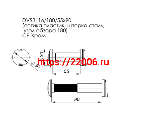 Глазок Fuaro (Фуаро) дверной, оптика пластик DV 3/90-55/S (VIEWER 3 DVS) CP хром фото 2 Глазок Fuaro (Фуаро) дверной, оптика пластик DV 3/90-55/S (VIEWER 3 DVS) CP хром фото 2