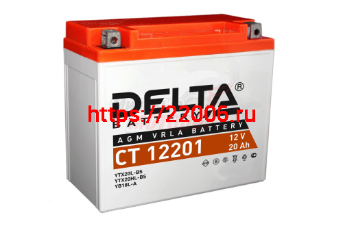 Аккумулятор 12В20Ач DELTA CT12201 (YTX20L-BS) (кислотн, герметичный) (обратн полярн) (175*86*155мм) (ArcticCat, Brp-Sci-Doo ZX, Polaris550,750,800, Ya Аккумулятор 12В20Ач DELTA CT12201 (YTX20L-BS) (кислотн, герметичный) (обратн полярн) (175*86*155мм) (ArcticCat, Brp-Sci-Doo ZX, Polaris550,750,800, Ya