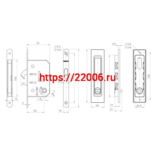Защелка Punto (Пунто) с ручками для раздвижных дверей SH.SLQ152.011 (Soft LINE SLQ-011) GR графит фото 3 Защелка Punto (Пунто) с ручками для раздвижных дверей SH.SLQ152.011 (Soft LINE SLQ-011) GR графит фото 3