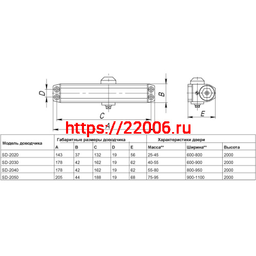 Доводчик Punto (Пунто) дверной SDC2040 WH 55-80 кг (белый) фото 3