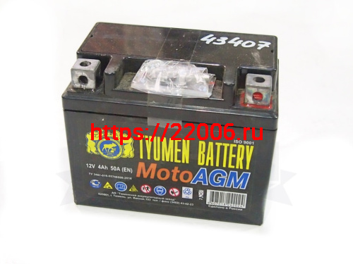 Аккумулятор 12В  4 А/ч, кислотный AGM  (Тюмень 6МТС -4)  (114х70х86) обратная полярность