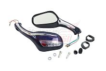 Зеркала (070) пласт.Каплевидные объемные синие, поворотник (круглый разъем под скутер)