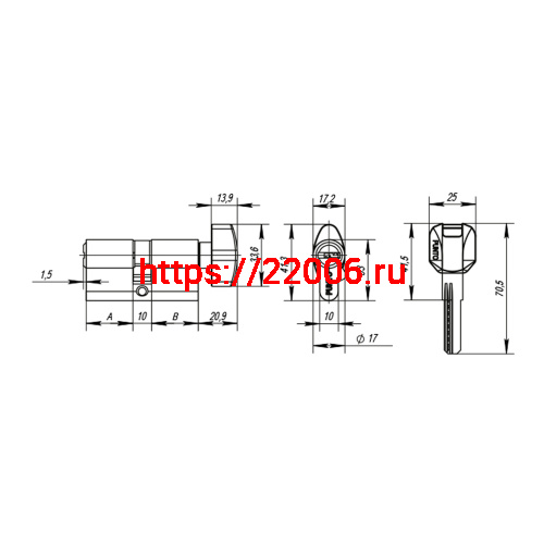 Цилиндровый Punto (Пунто) механизм MaxPro7002Knob80mm(35+10+35) SN никель 7key с вертушкой фото 4