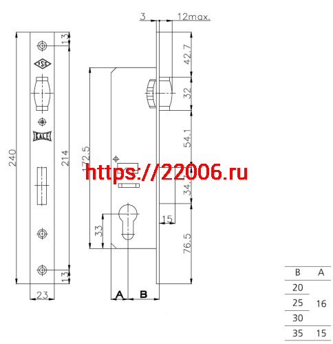 Корпус Kale kilit (Кале килит) узкопрофильного замка с роликовой защёлкой 155 (35 mm) w/b (никель) фото 3 Корпус Kale kilit (Кале килит) узкопрофильного замка с роликовой защёлкой 155 (35 mm) w/b (никель) фото 3